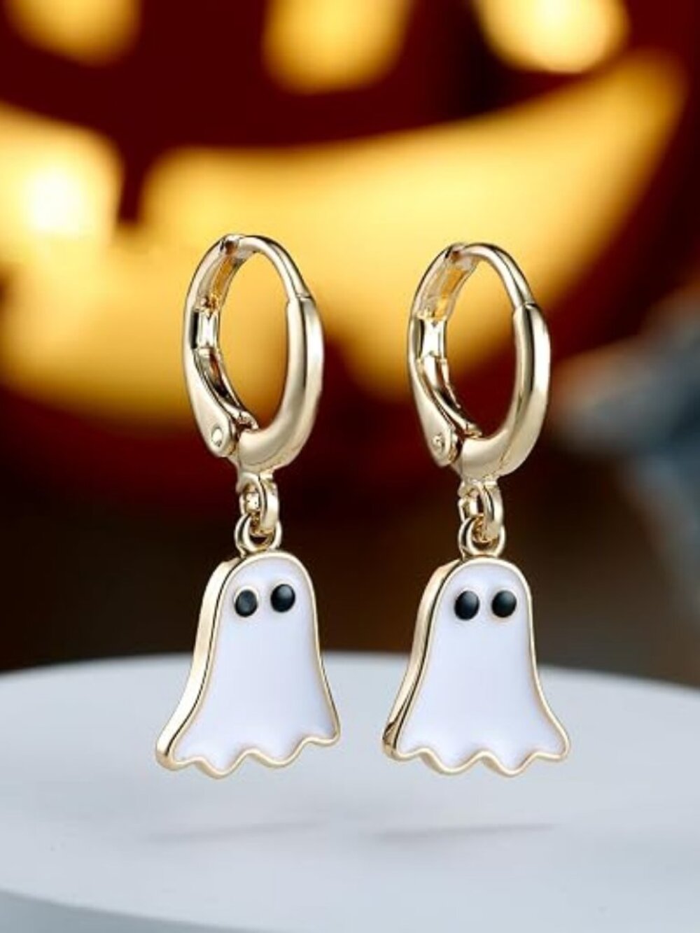 Halloween Ghost Earrings for Women – Spooky Cute 14K Gold Plated Hoop Dangle Jew